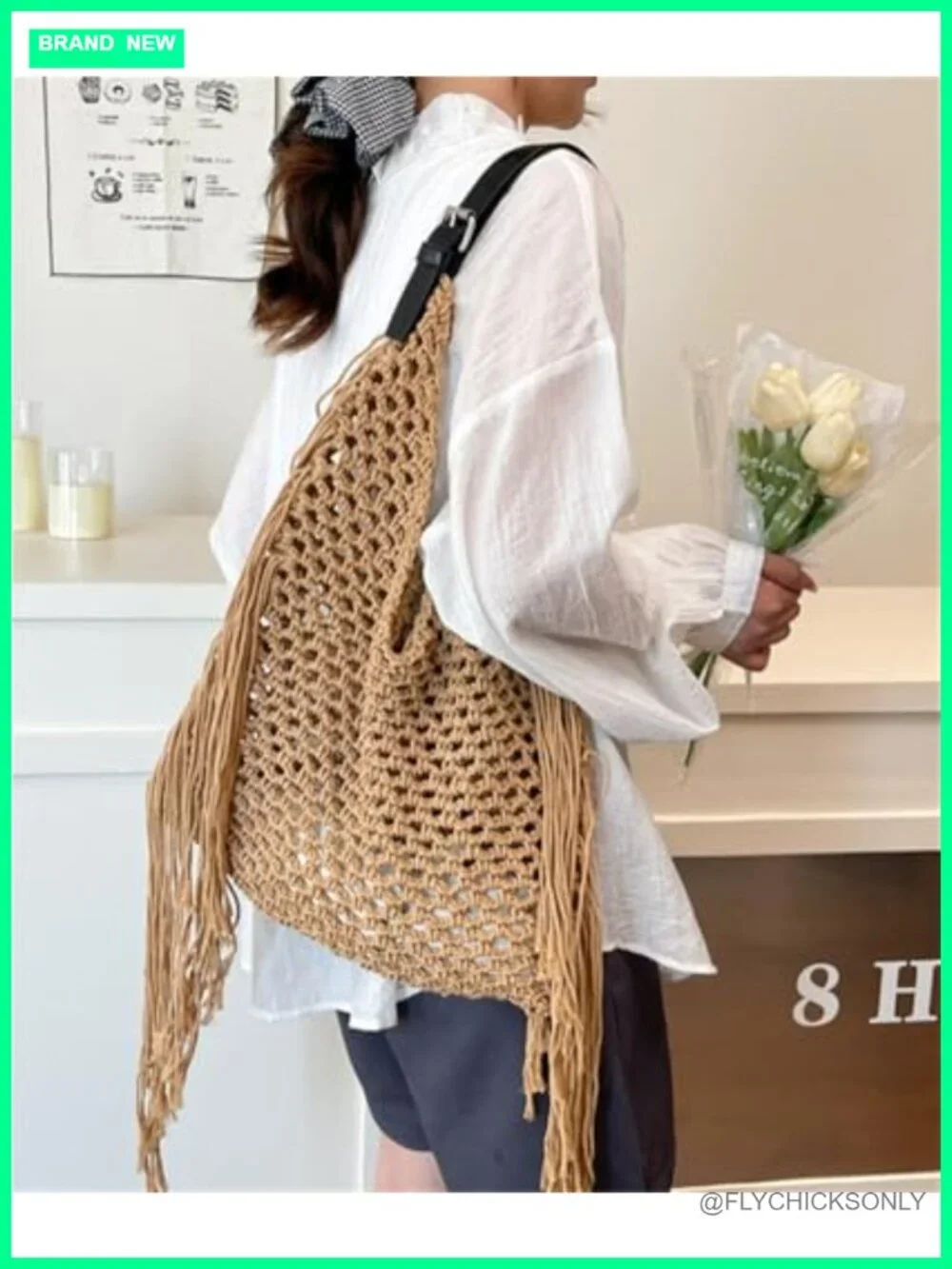 Crochet Shoulder Bag Fringe Hollow Woven Hobo Tote Handbag Large Travel Beach